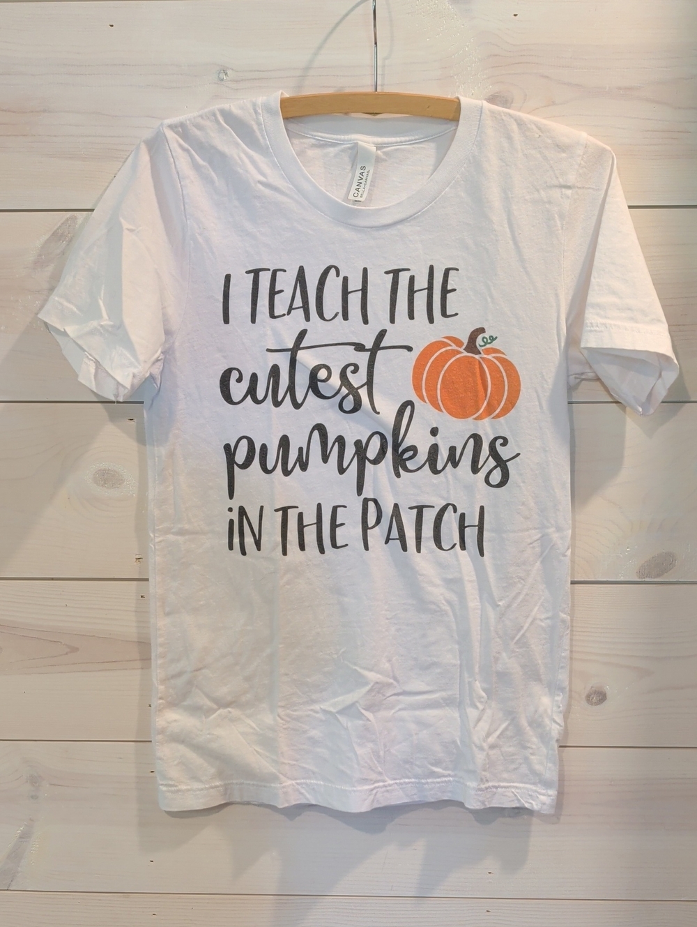 Bella Canvas White Kids Tee with Orange Pumpkin Graphic